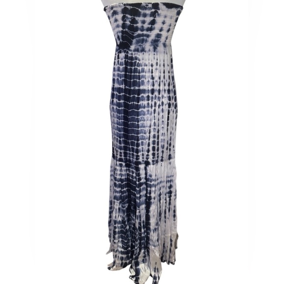 Womens Raviya Tie Dye Strapless Smocked Maxi Dress Cover up Medium White Blue - Picture 9 of 16